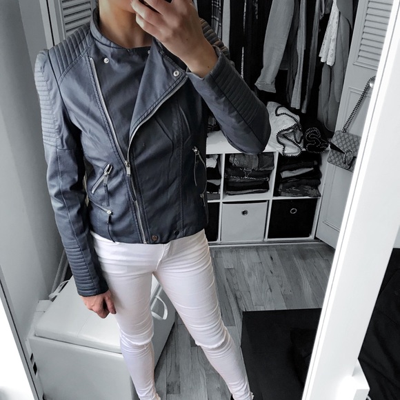 LAST 1✨Faux Leather Biker Jacket in Charcoal Gray - Picture 4 of 8